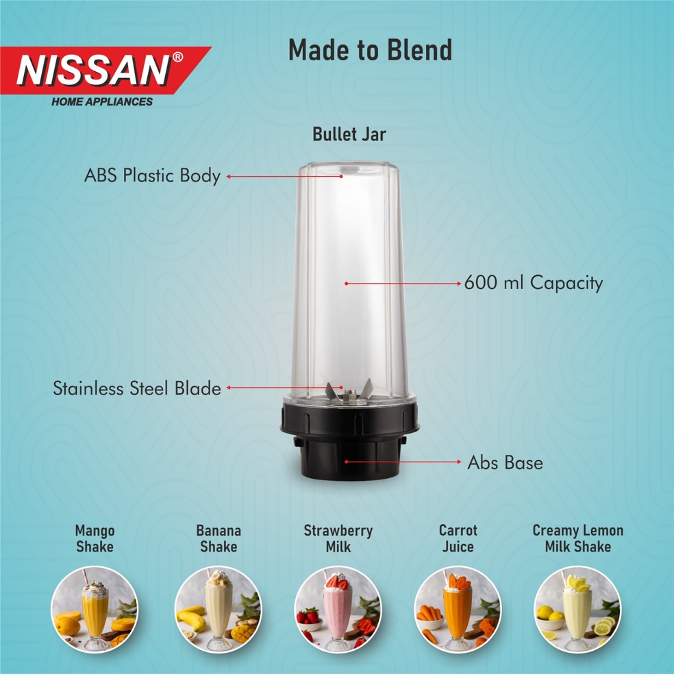 NISSAN HOME APPLIANCES Mixer Grinder Jar | Replacement Jar for Mixer Grinder Jar |Bullet Jar For Mixers | Mixi Jar Durable & Compatible with Most Mixers |Ideal for Juicing & blending (600 ml)